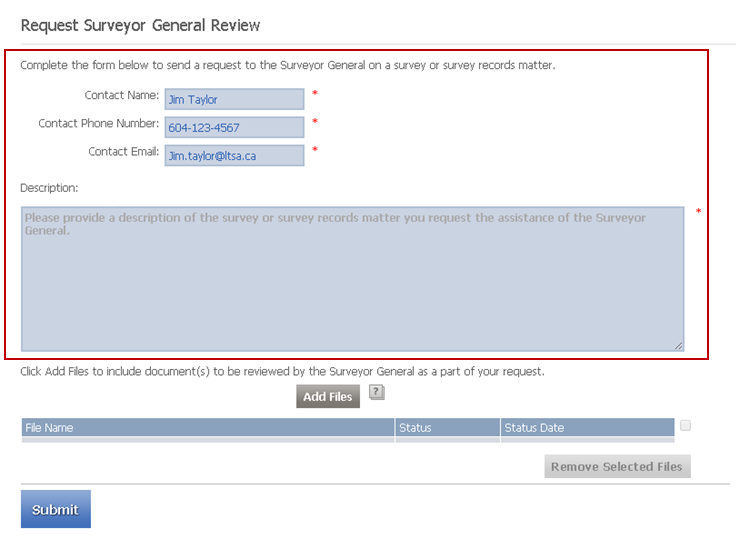 Request Surveyor General Review Form
